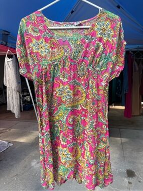 Women’s Pink Paisley Short-Sleeve Tunic Top